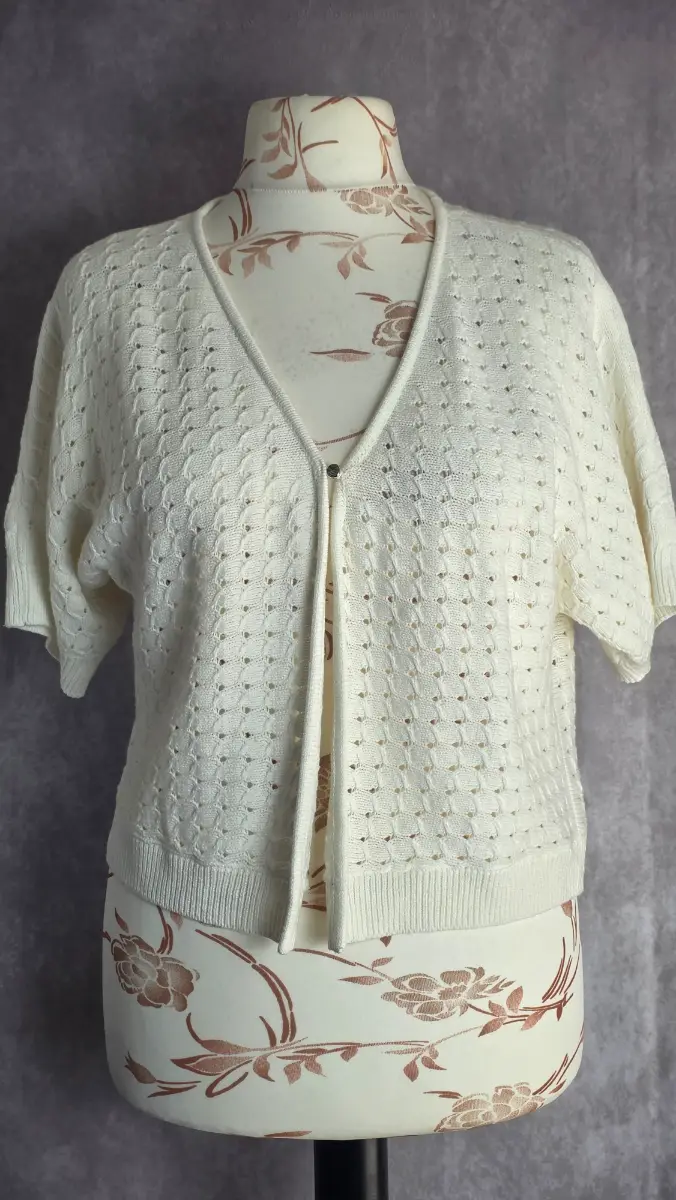 Cream Knitted Cardigan UK 14 Pointelle Cropped Soft Cotton Blend Casual Summer TU Woman