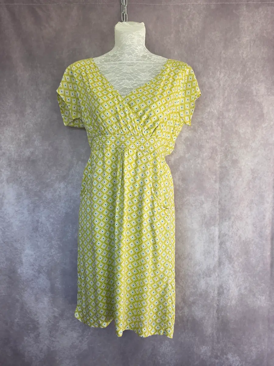 Yellow Midi Dress UK 10 Wrap Boho Casual Holiday 100% Viscose Summer White Stuff