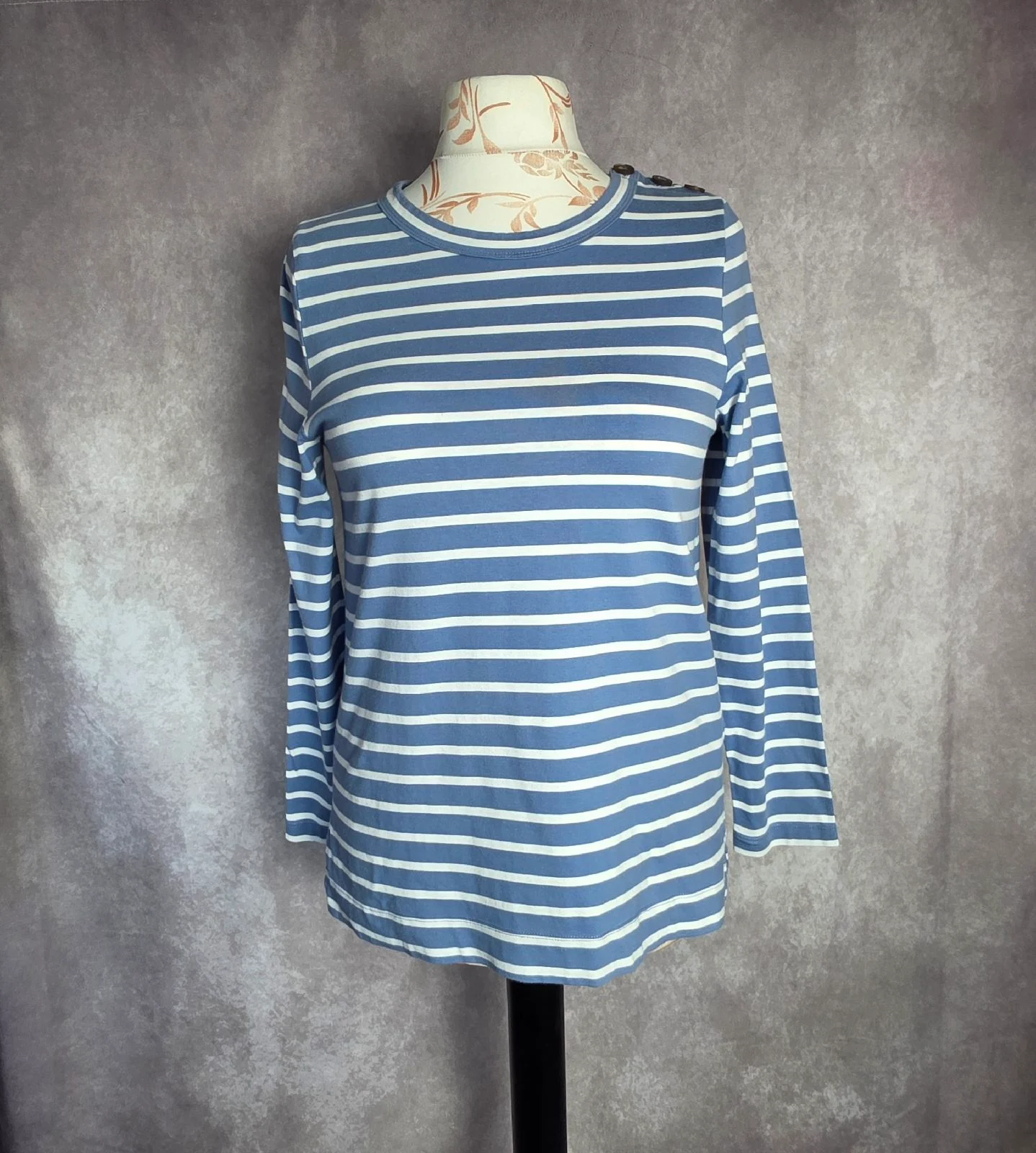 White Stuff Blue & White Striped 100% Cotton Long Sleeve Top UK 10