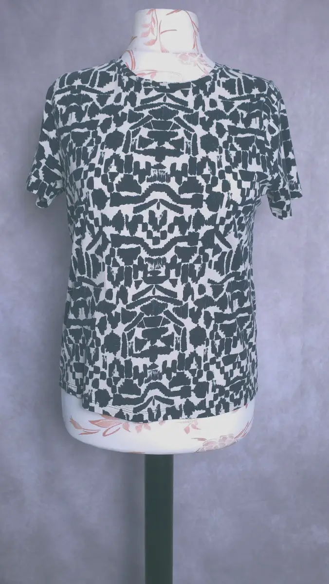 Black White T-Shirt UK 14 Casual Geometric Abstract 100% Cotton Summer TU Woman