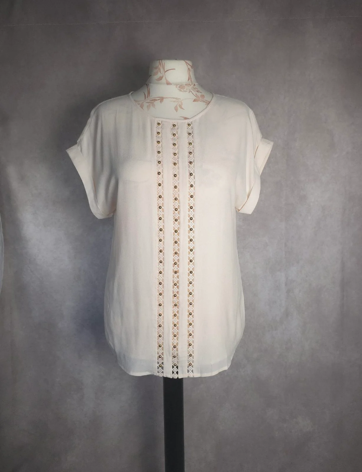 Love & Roses Pale Pink Embellished Blouse UK 14 Viscose Tunic Top
