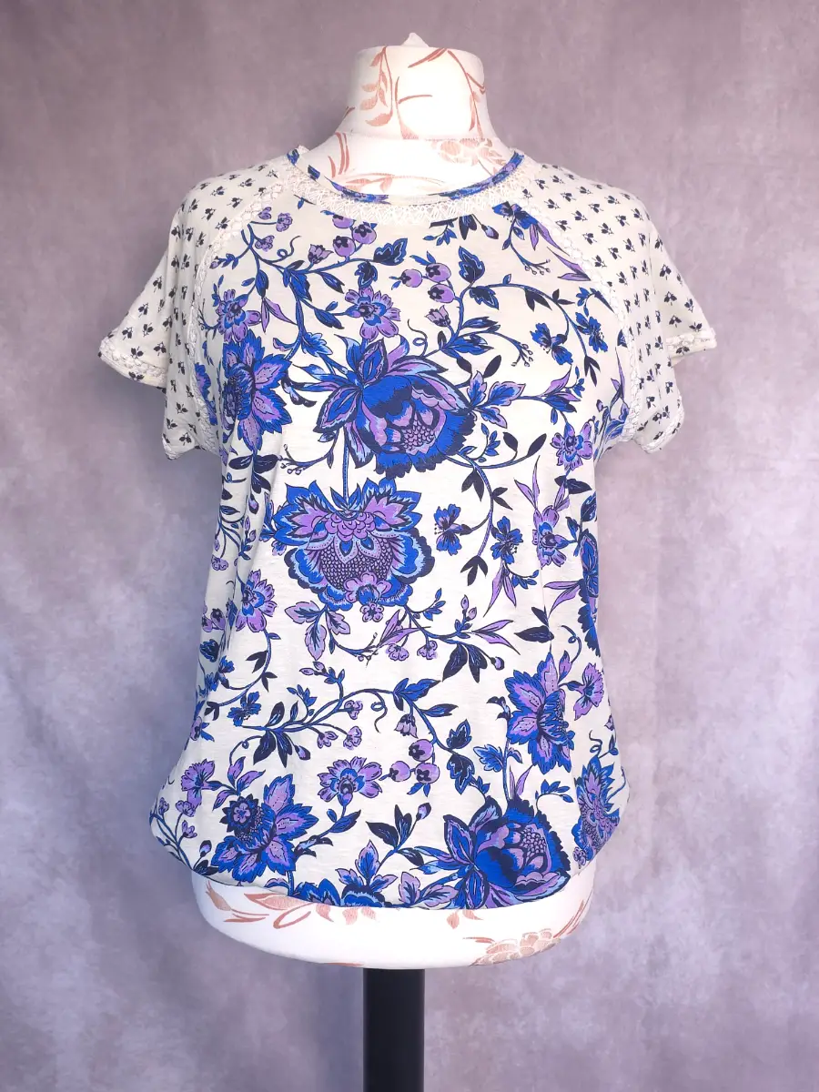 Cream Floral T Shirt UK 16 Boho Casual 100% Cotton Short Sleeve Spring Summer Next