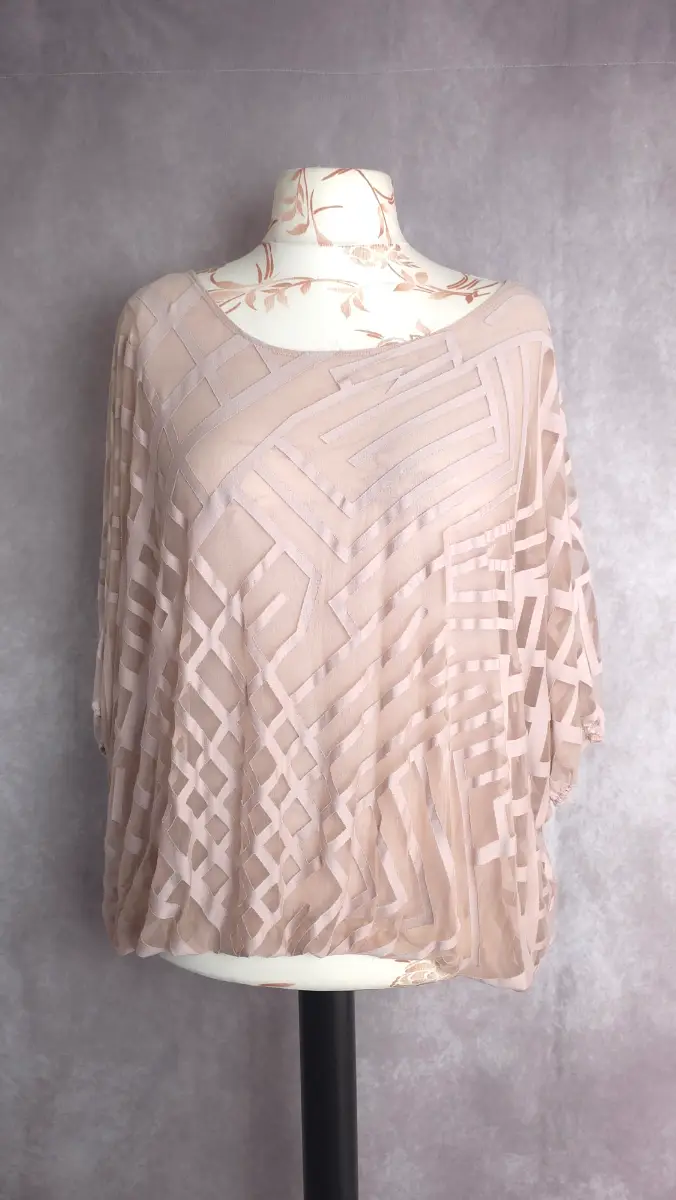Blush Pink Batwing Top UK 14 Smart Casual Burnout Sheer Stretch Summer Phase Eight