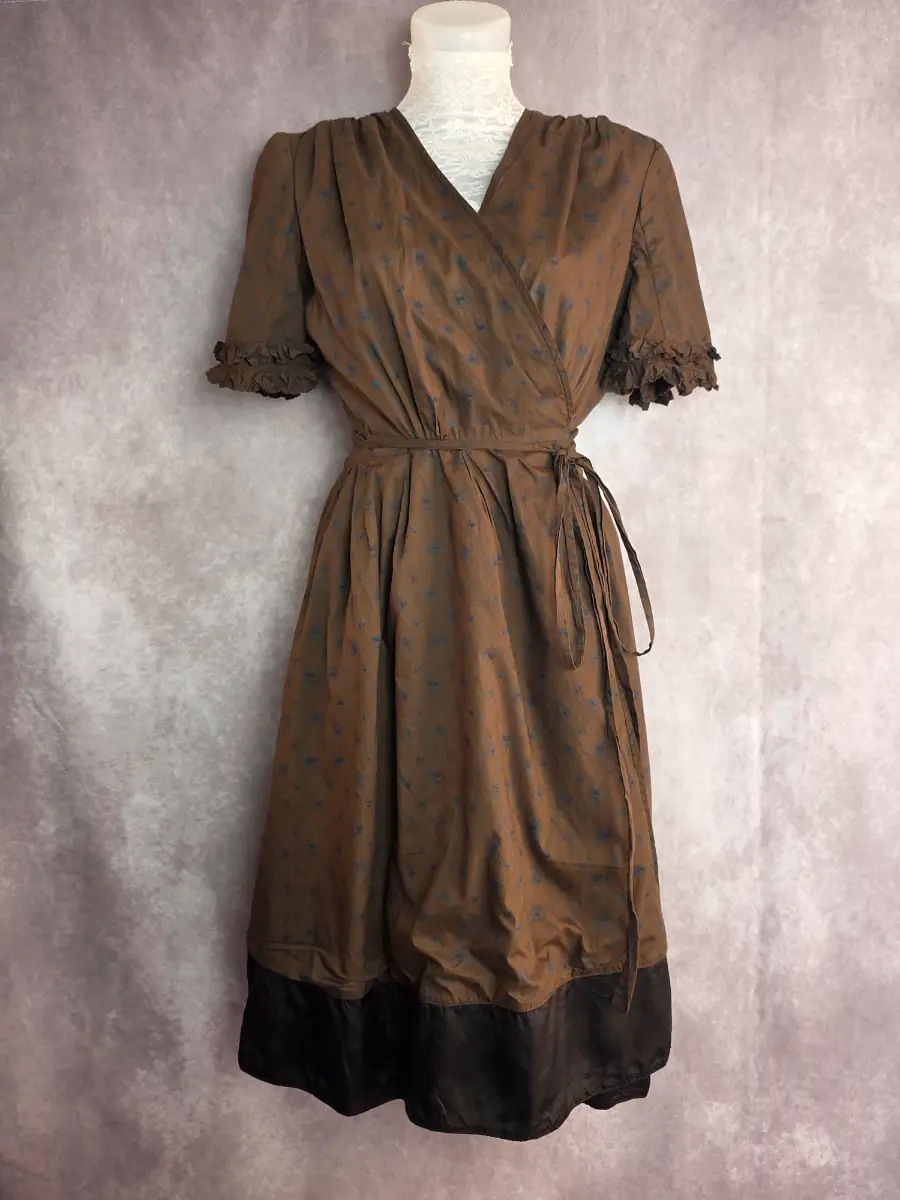 Brown Wrap Midi Dress UK 10 Cottagecore Floral Tea Party Boho Summer AllSaints