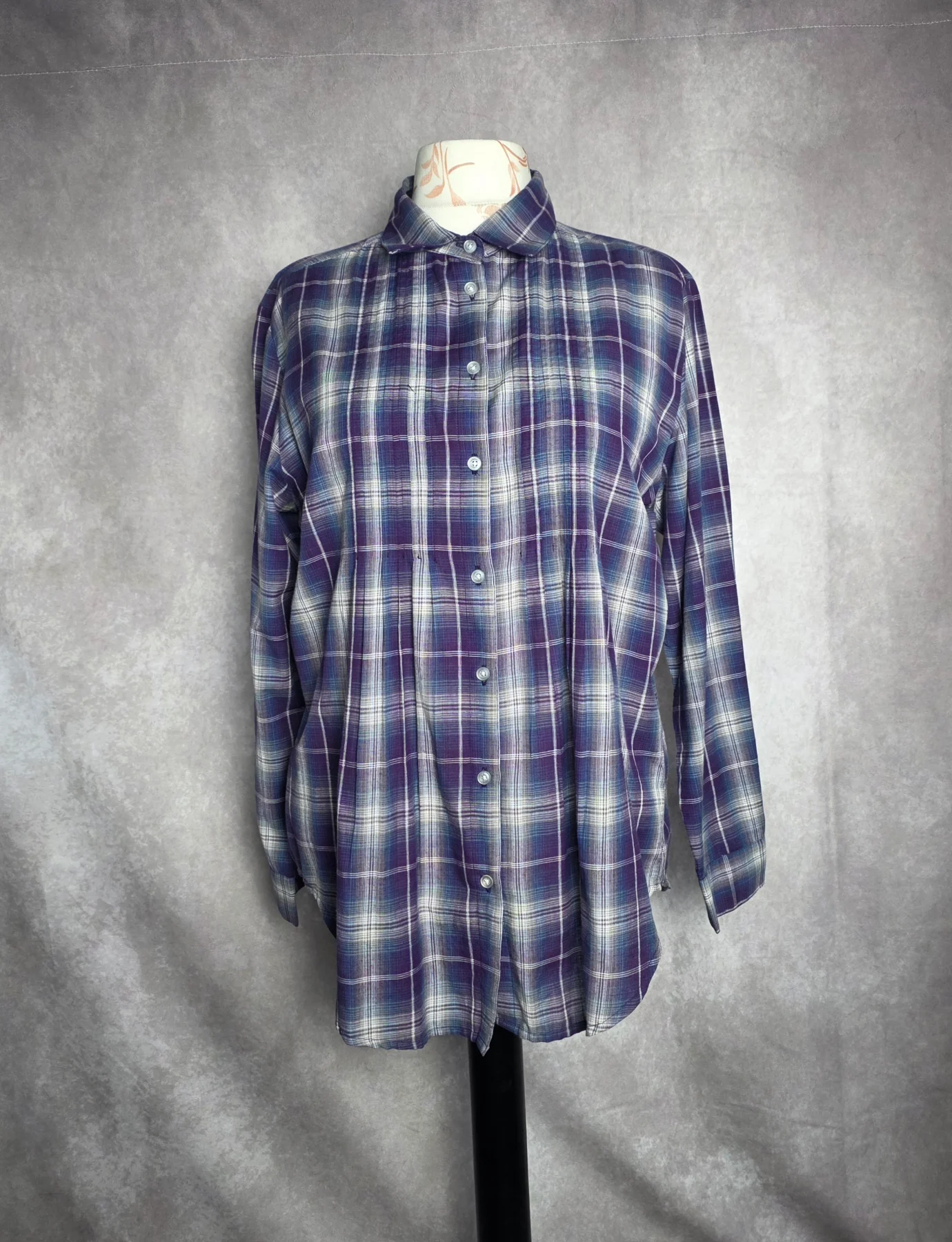 Cotton Traders Purple Blue Check 100% Cotton Long Sleeve Shirt UK 12