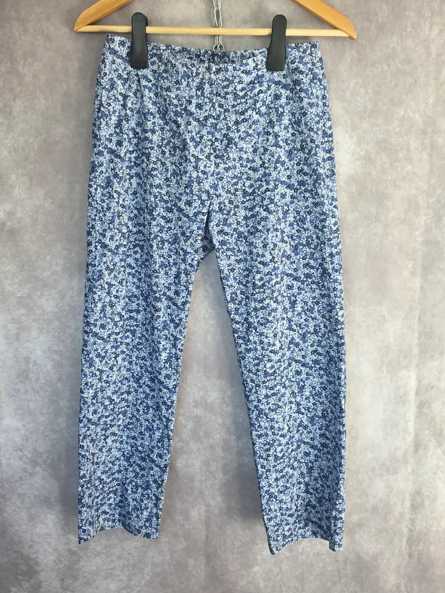 Blue Floral Trousers UK 8 Straight Leg Casual Cottagecore Summer Cotton Stretch Next BNWT