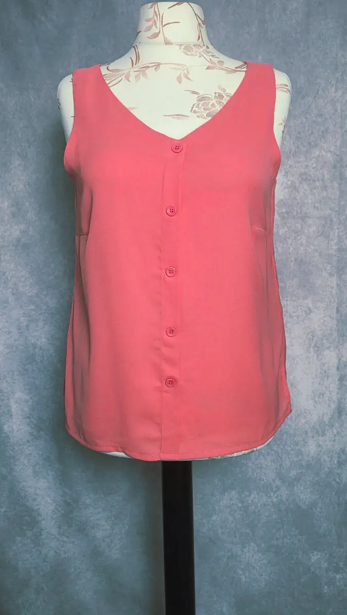 Coral Sleeveless Blouse UK 14 Casual V Neck Summer Lightweight Polyester Holiday Cotton Traders
