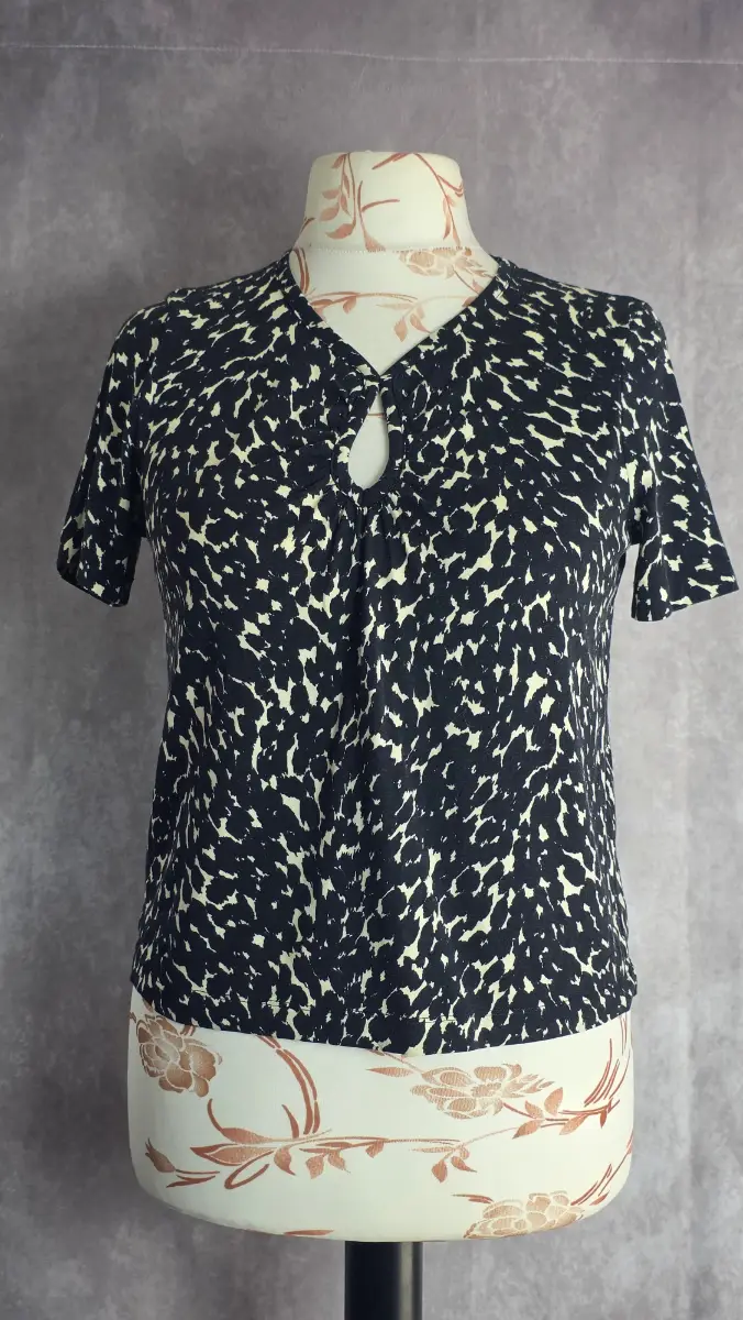 Black Cream Top UK 10 Animal Print Smart Casual Office Stretch Summer Whistles