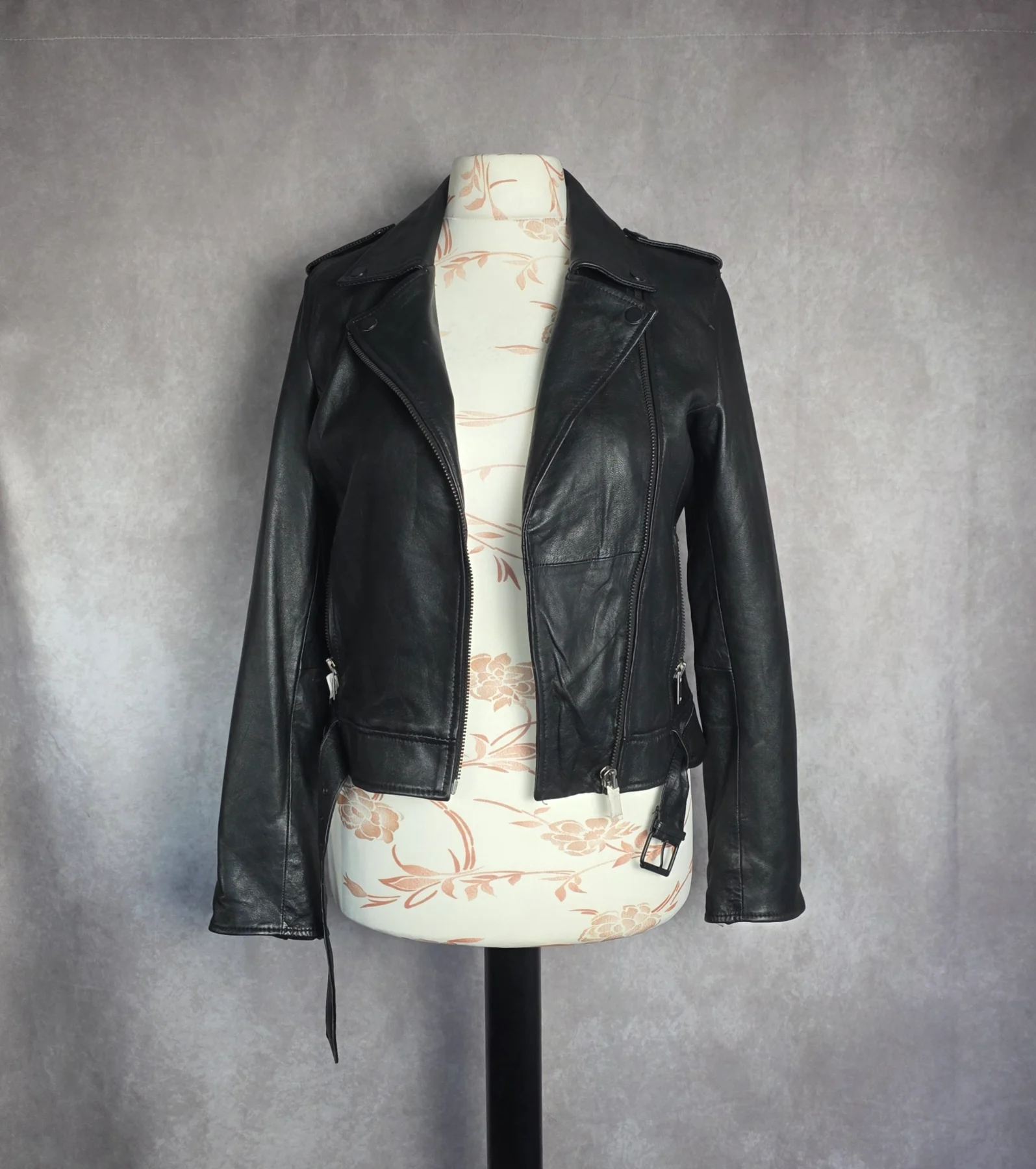 ONKO Black Real Leather Biker Jacket – UK 14 Fit New With Tags