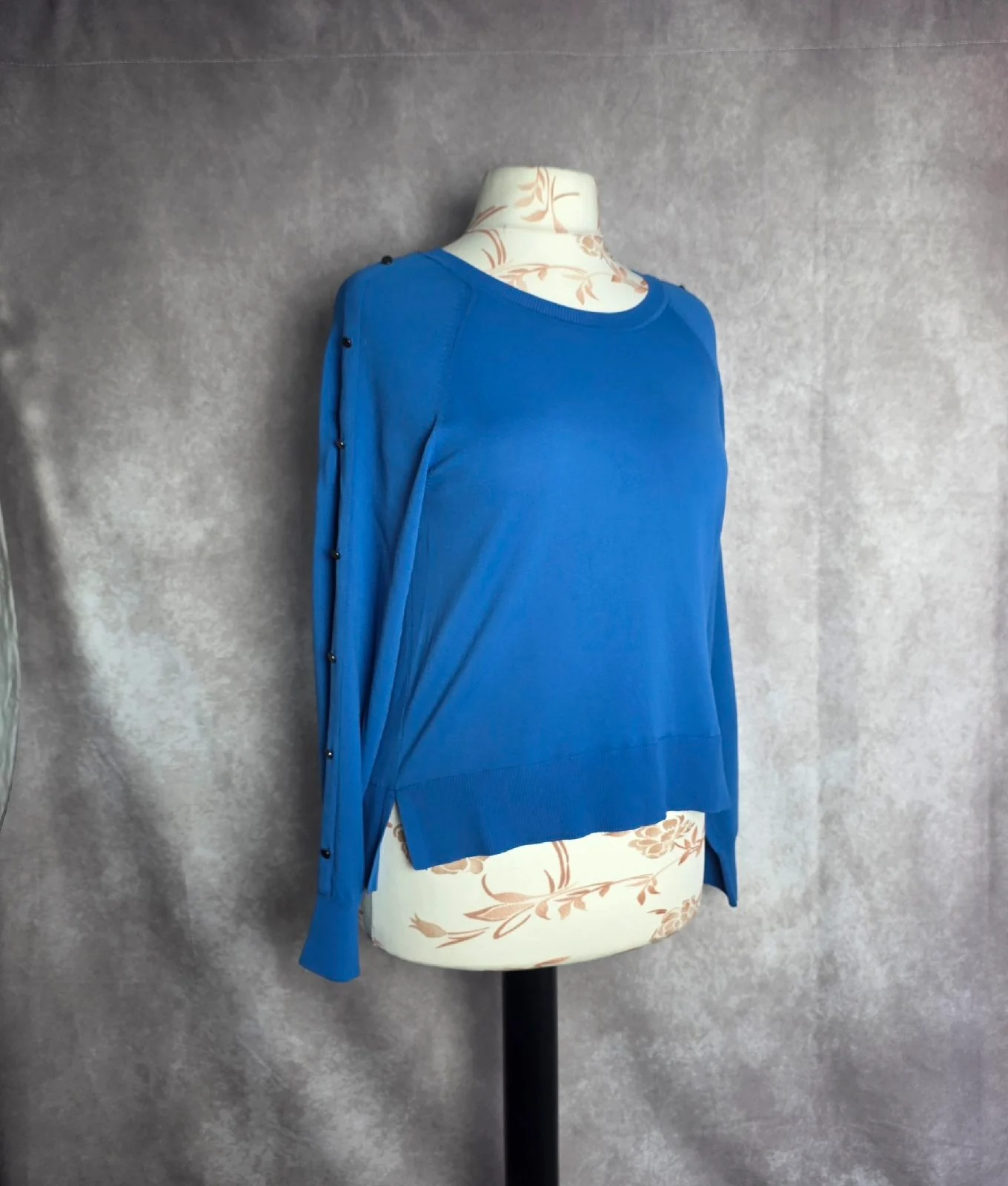 NEXT Cobalt Blue Button Sleeve Detail Cardigan Jumper Size M UK 12-14