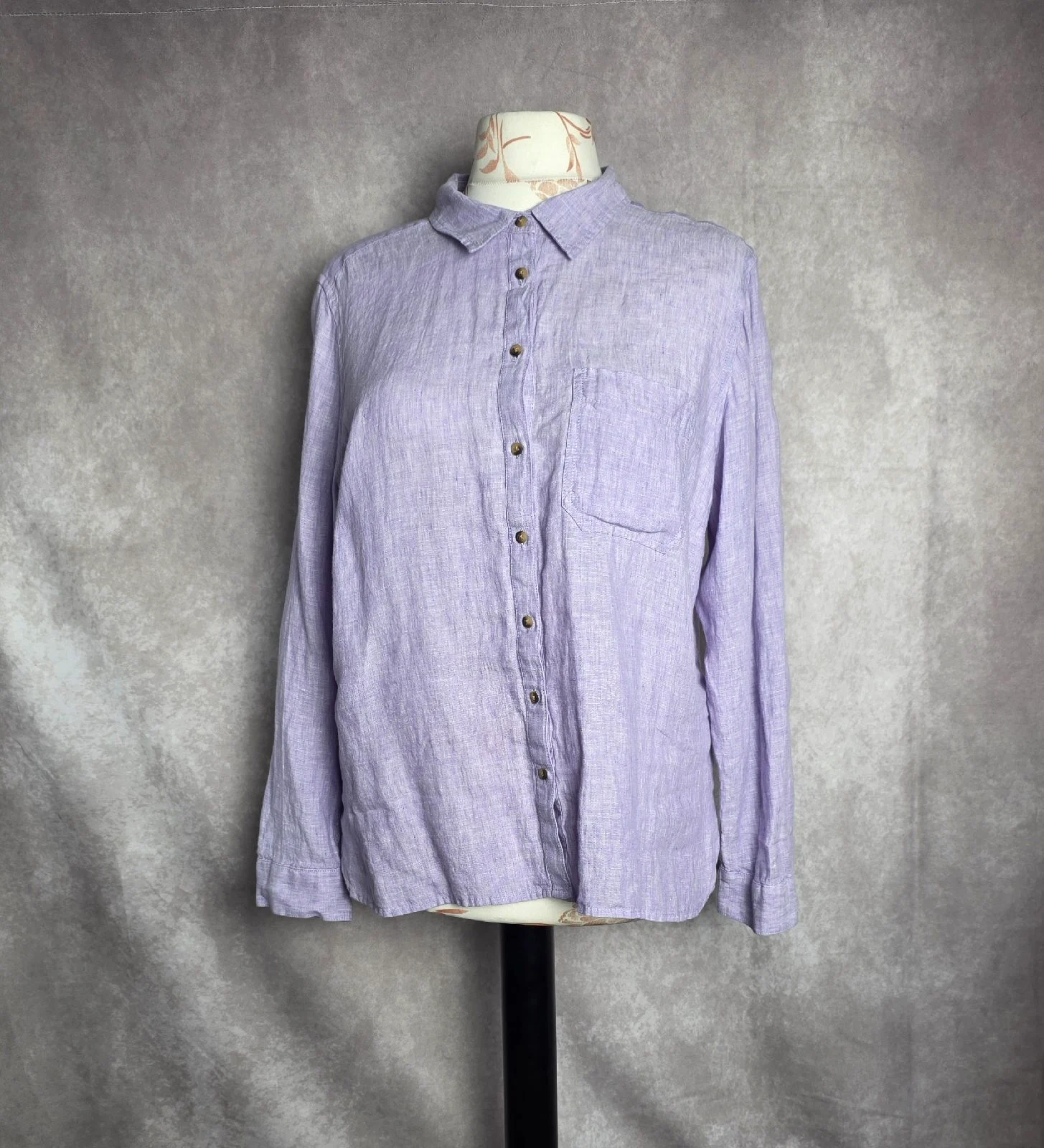 M&S Dusted Lilac 100% Linen Shirt Women's UK 18 Long Sleeve
