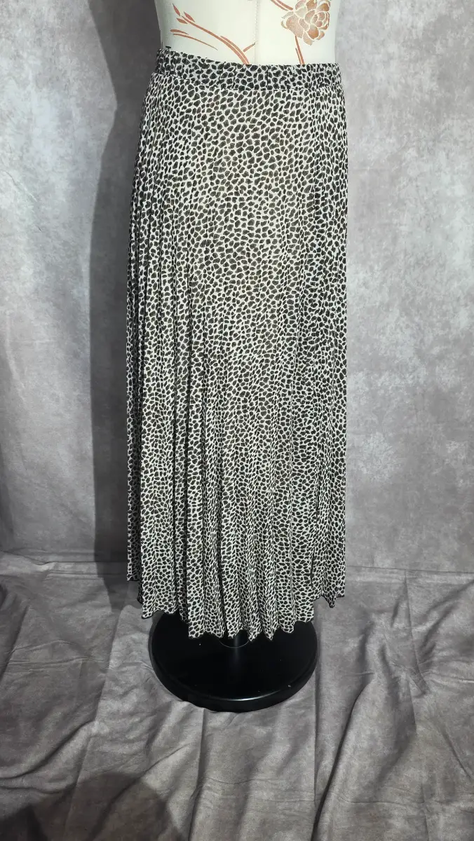 Brown Black Cream Pleated Midi Skirt UK 10 Animal Print Casual Everyday Lined Primark
