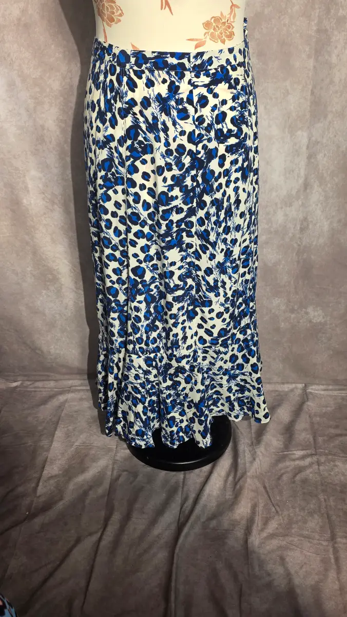 Blue Animal Print Wrap Midi Skirt UK 16 Smart Casual Summer Cupro Whistles