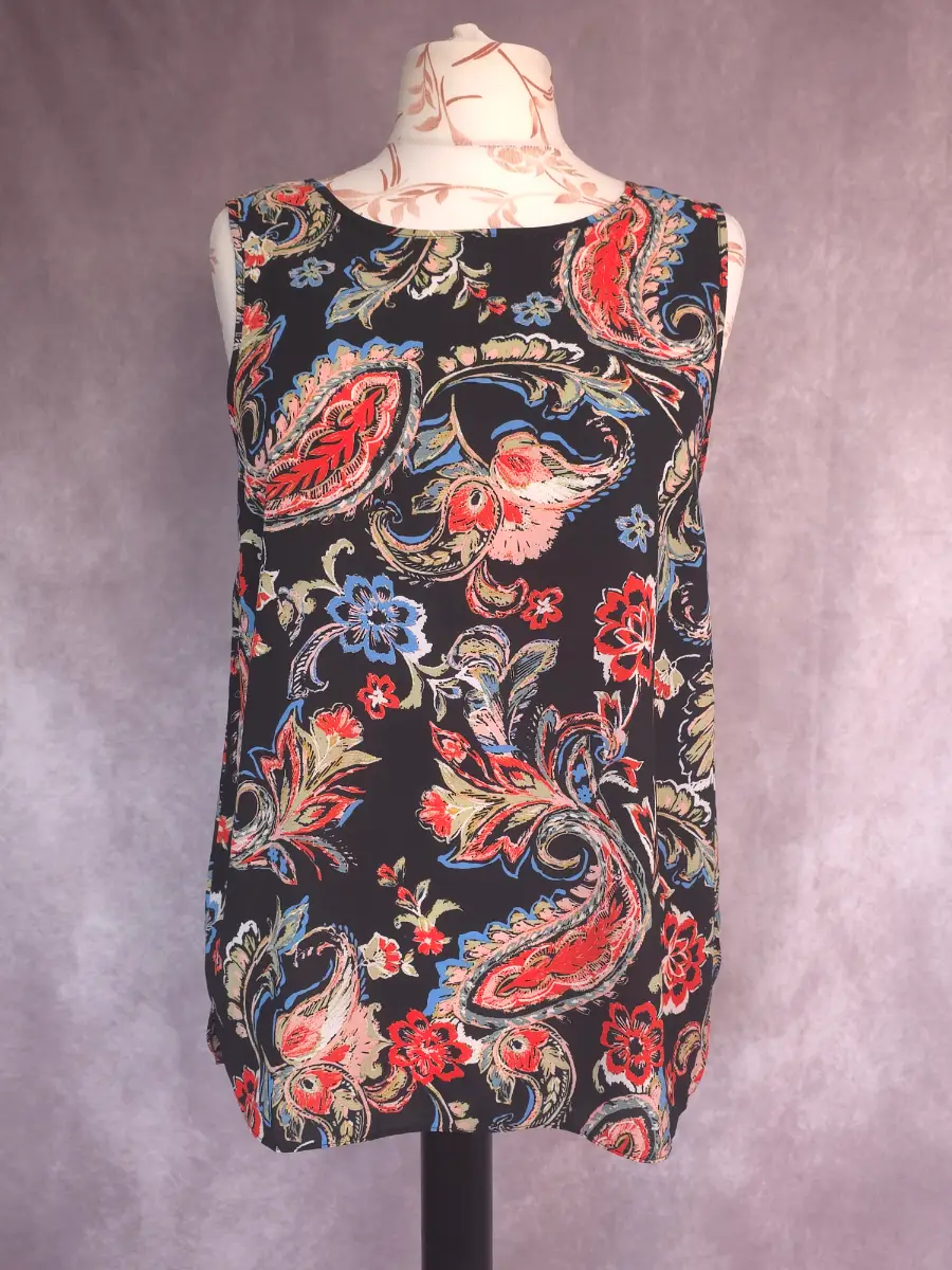 Black Floral Paisley Vest Top UK 14 Boho Casual Holiday Lightweight Summer Dorothy Perkins