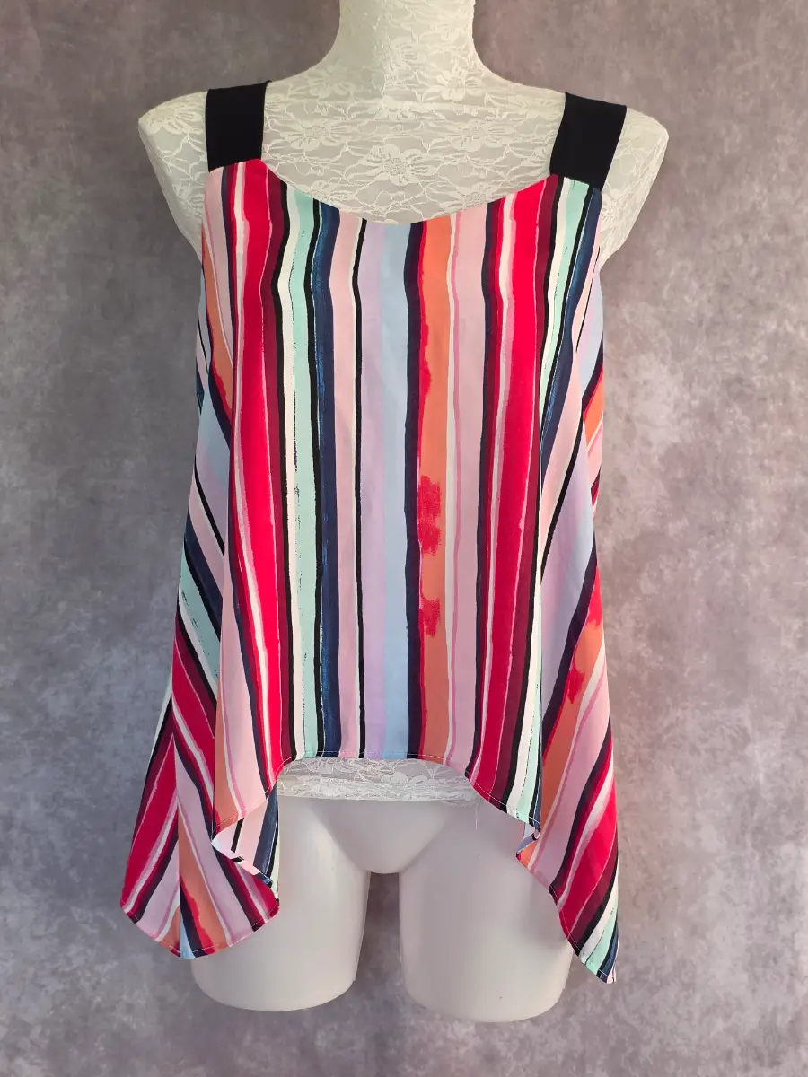 Multicolour Cami Top UK 12 Striped Asymmetric Floaty Holiday Summer Polyester George BNWT