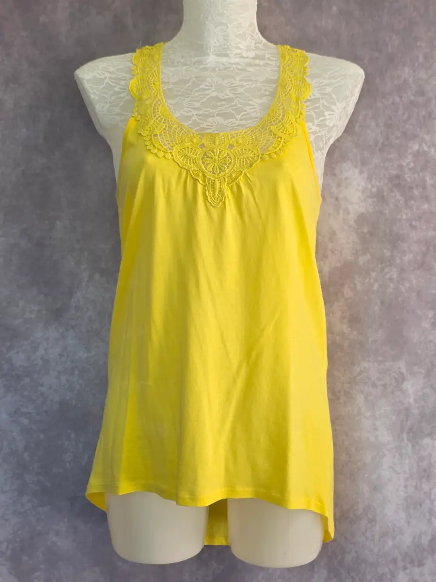 Yellow Vest Top UK 10 Crochet Lace Boho Festival Casual Summer Longline George
