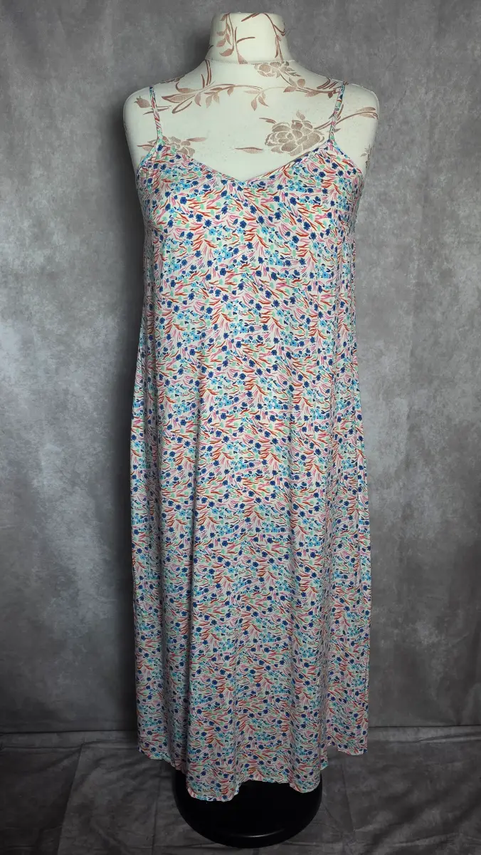 Cream Floral Midi Dress UK 8 Boho Holiday 100% Viscose Tie Back Summer Hush BNWT