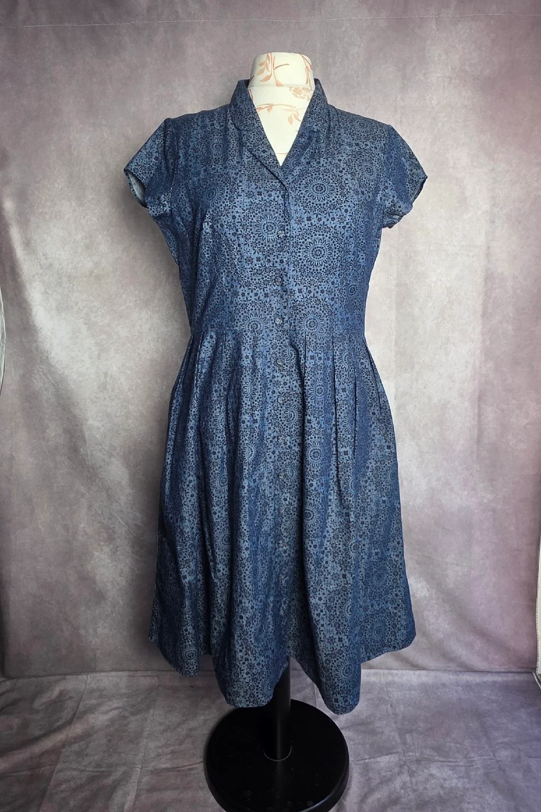 Seasalt Beatrice Blue 100% Cotton Floral Pattern Dress UK 16  Excellent Condition
