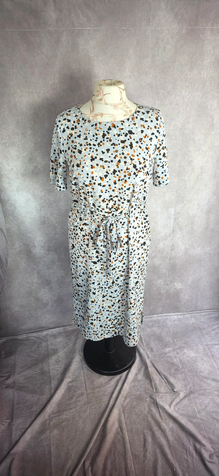 Next Tailoring Light Blue Abstract Spot Print Midi Dress UK 14 Tie Waist BNWT