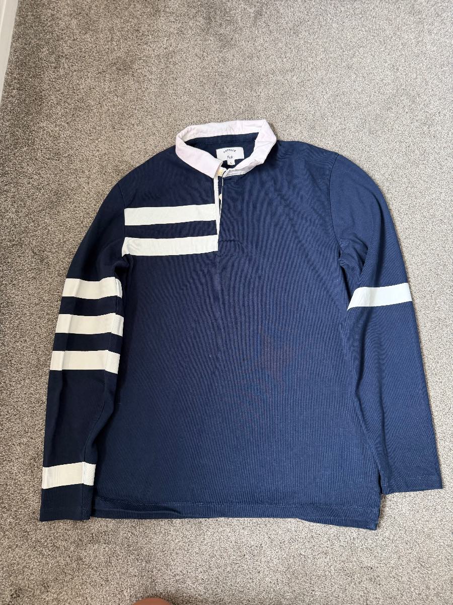 FatFace 'Folk' Navy & White Long Sleeve Rugby Shirt - Size L
