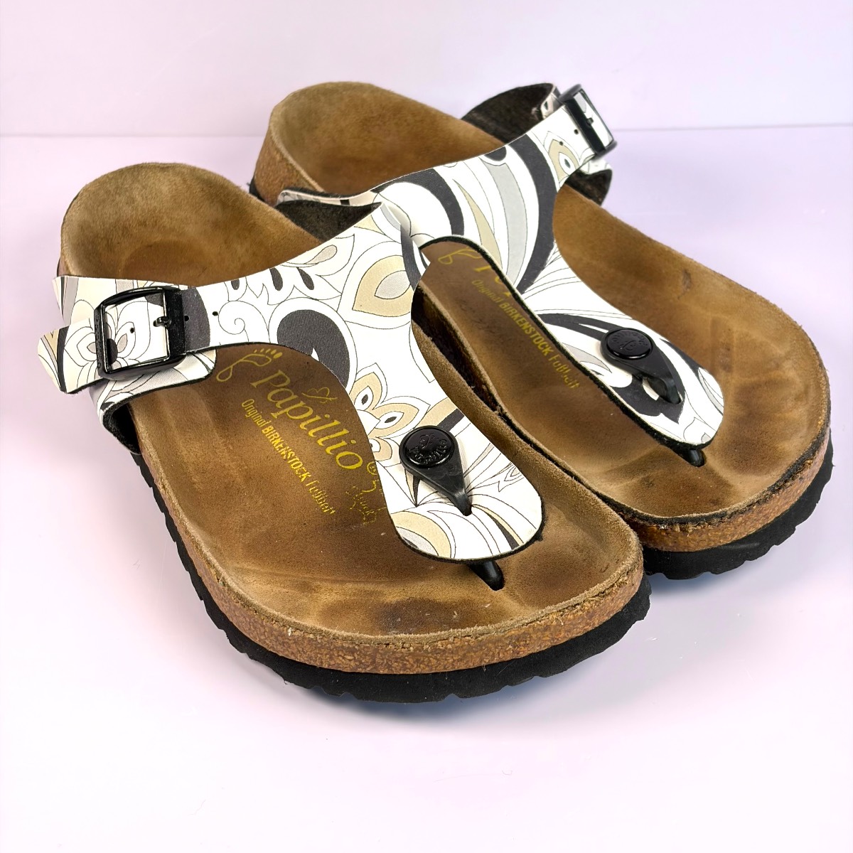 Papillio Birkenstock Gizeh White Abstract Swirl Print Sandals EU 37 UK 4.5