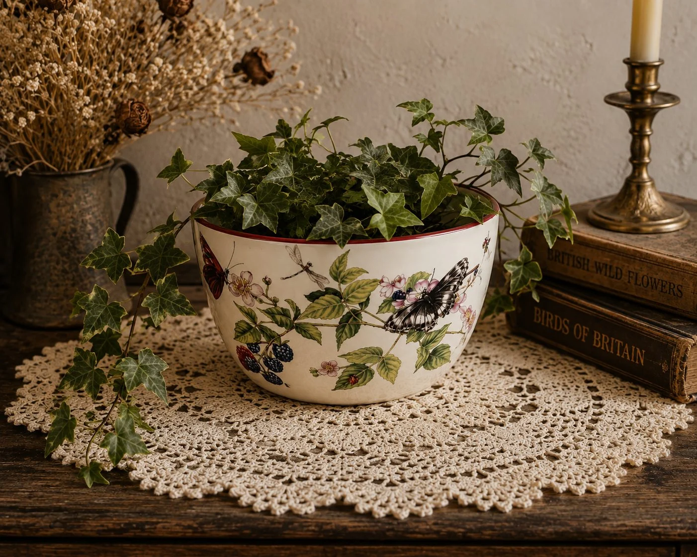 Vintage Botanical Butterfly & Blackberry Decorative Bowl