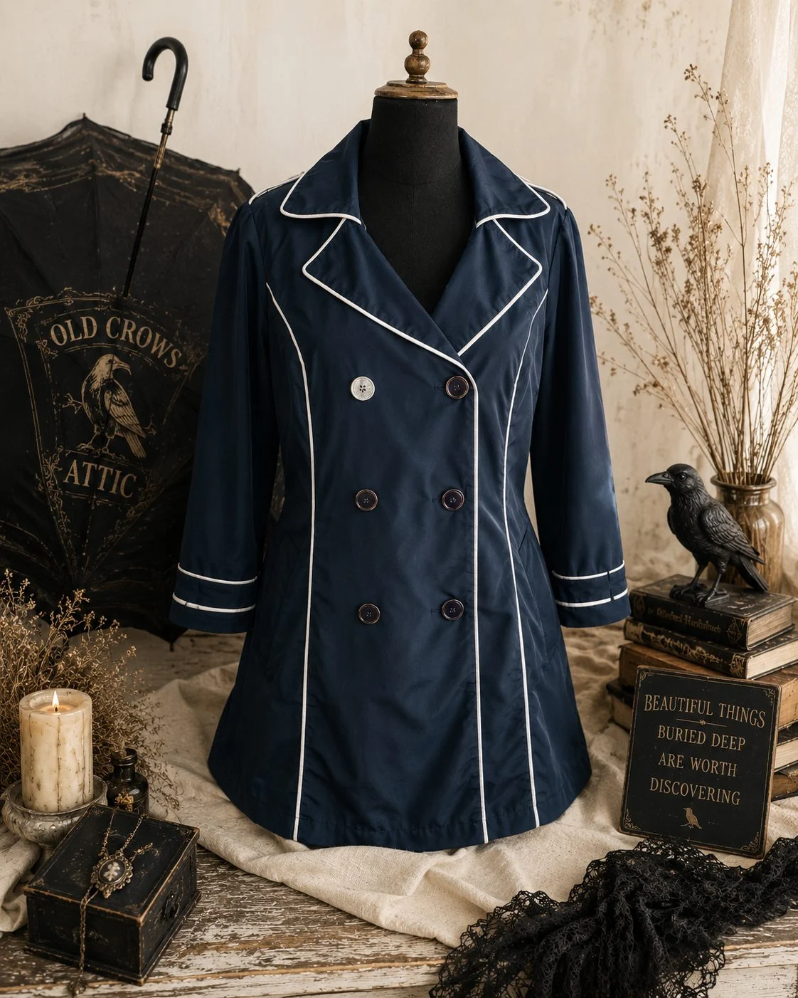 M&S Per Una Navy Piped Coat – Size 20