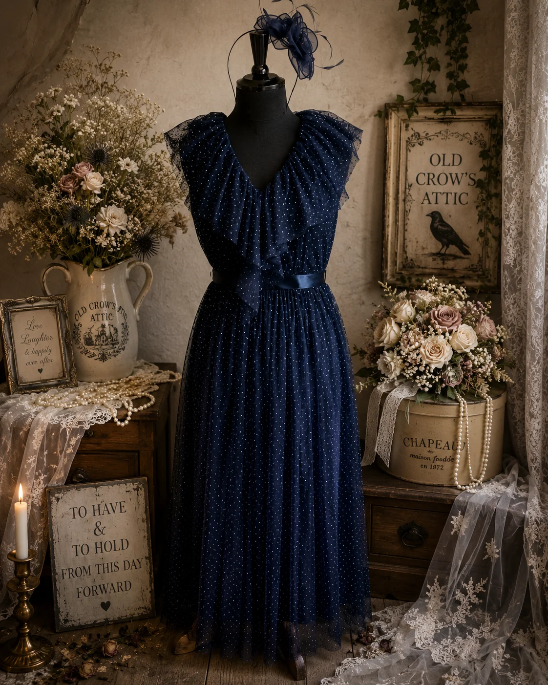 M&S Limited Collection Dark Navy Polka Dot Maxi Dress – UK 6