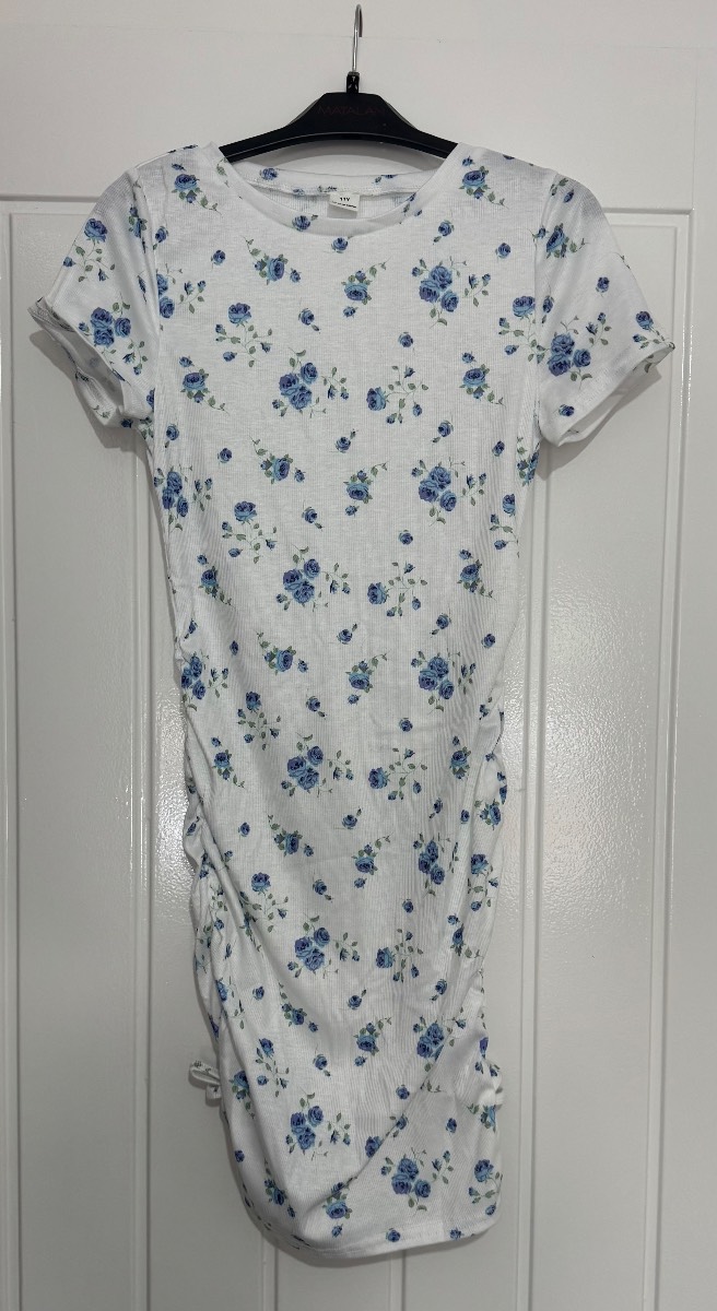 Girls white & blue floral dress - age 11 years