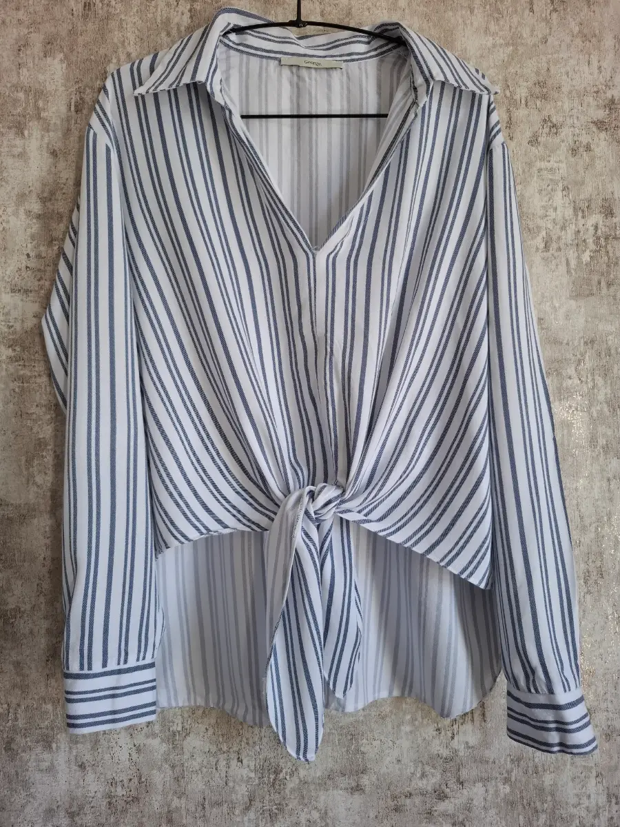 George Navy Striped Tie Front Long Sleeve Blouse Size 14