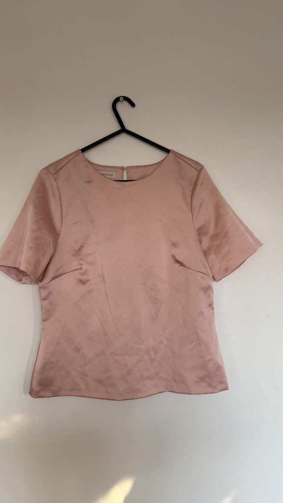 Monsoon Blush Pink Satin Short Sleeve Blouse Top UK 10 Smart Occasion Workwear
