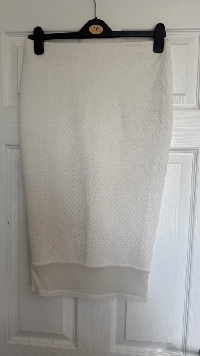 River Island White Textured Midi Pencil Skirt UK 10