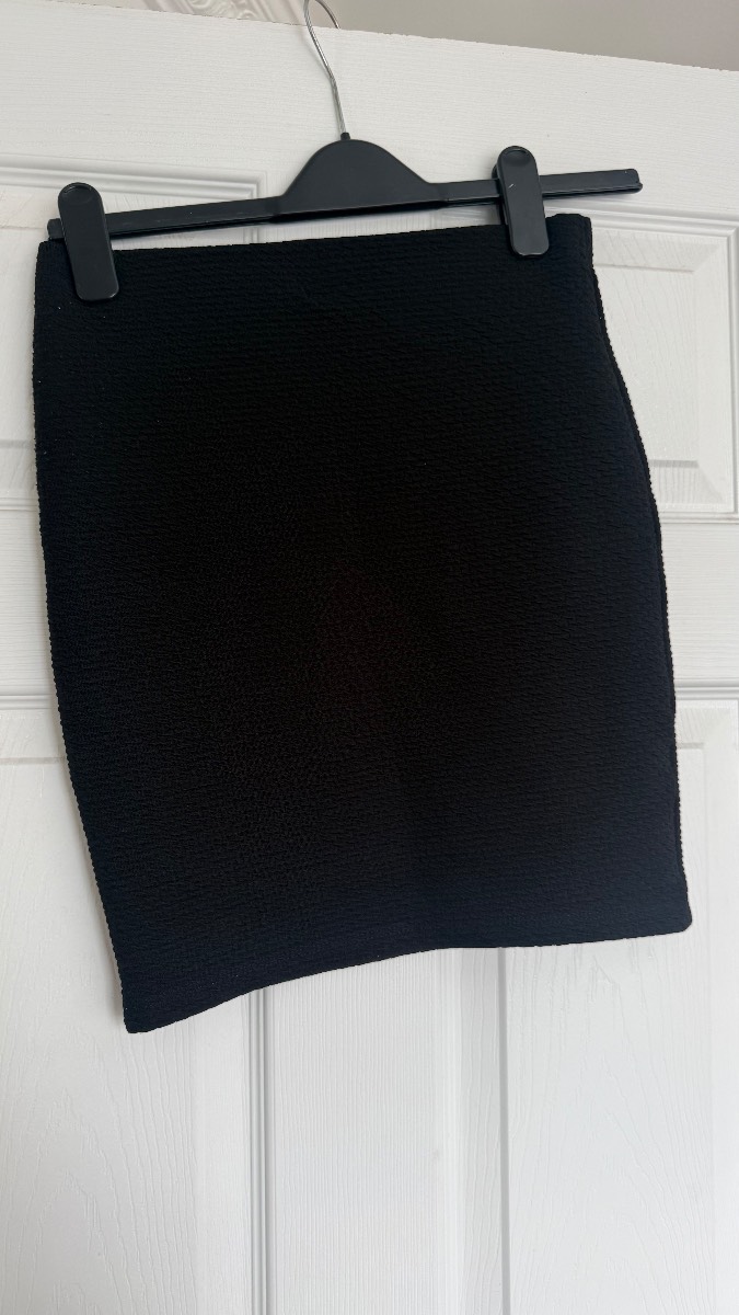 New Look Black Textured Pencil Mini Skirt UK 8