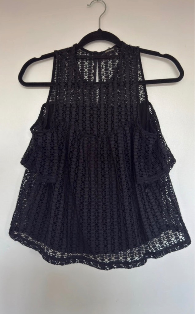River Island Black Crochet Sleeveless Top Size 10 Excellent Condition Summer Top