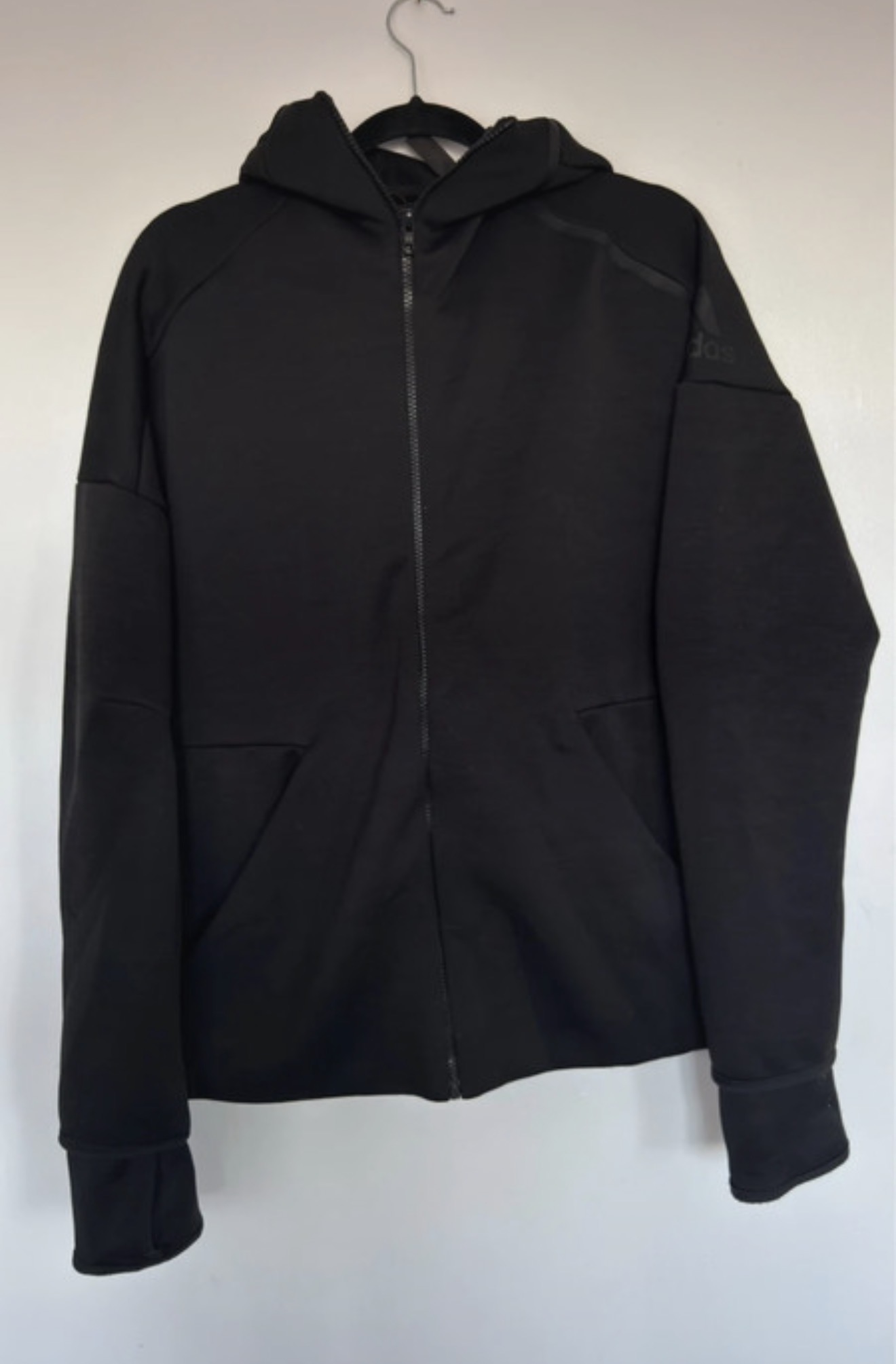 Adidas Black Zip Up Hoodie Jacket Size L – Sportswear Training Casual Hooded Top