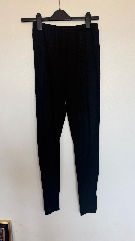 M&S Black Pointelle Knit Leggings Size 14 Women's Stretch Pull On Trousers