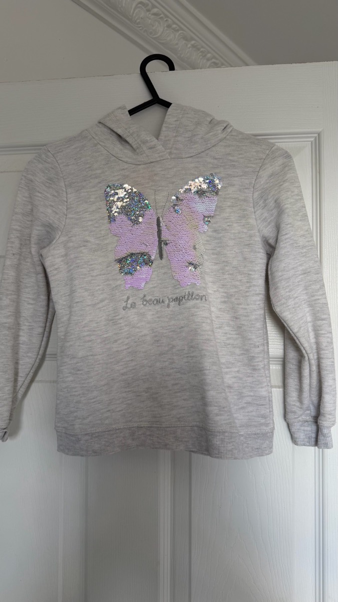 H&M Grey Butterfly Sequin Hoodie Age 8-10 Years