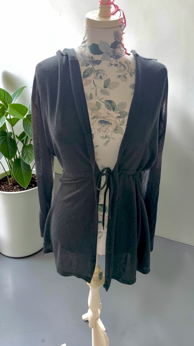 Black Hooded Tie Waist Cardigan Size 3XL