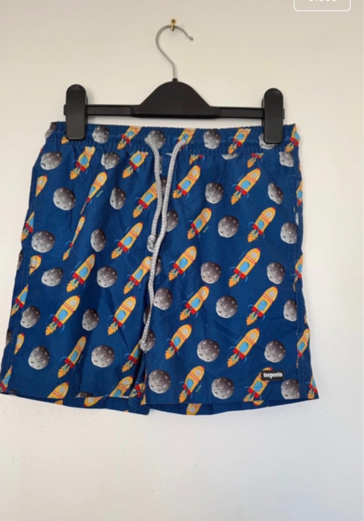 TeePeeto Boys Shorts 7–8 Years | Space Rocket Print | Elastic Waist