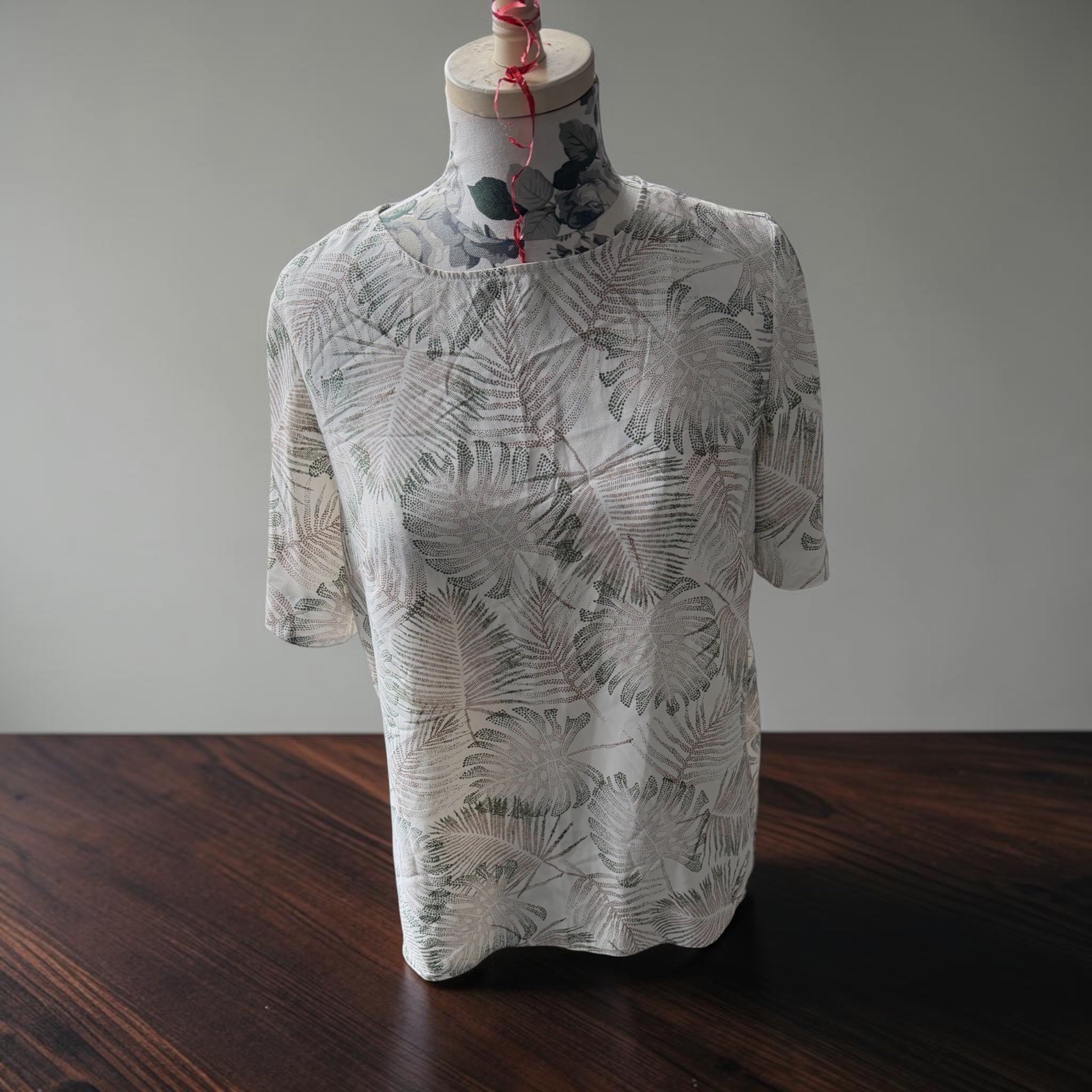 Primark Tropical Palm Leaf Print Blouse White Green Relaxed Summer Top UK 12