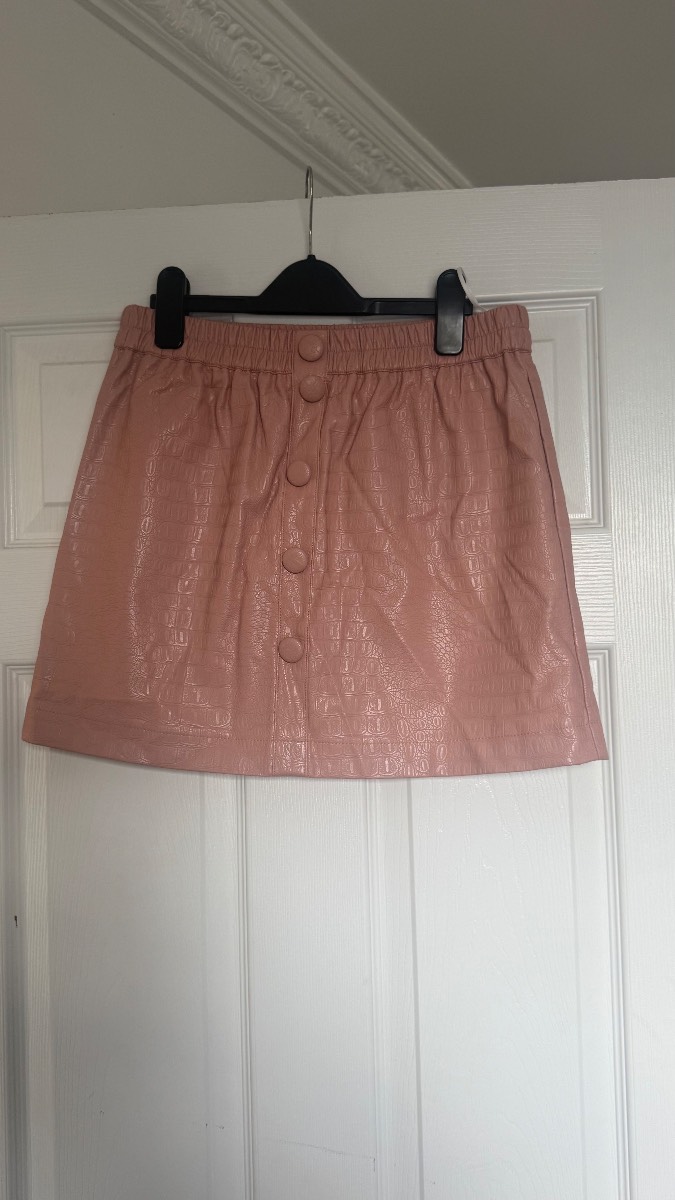 Lola Skye Pink Croc Faux Leather Mini Skirt BNWT UK 10