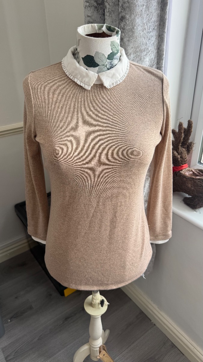 Beige Faux Collar Knit Top Size 12