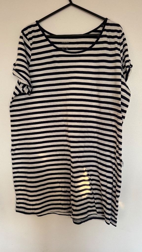 Esmara Navy White Striped Tunic Top UK 18 20 Short Sleeve Nautical Casual