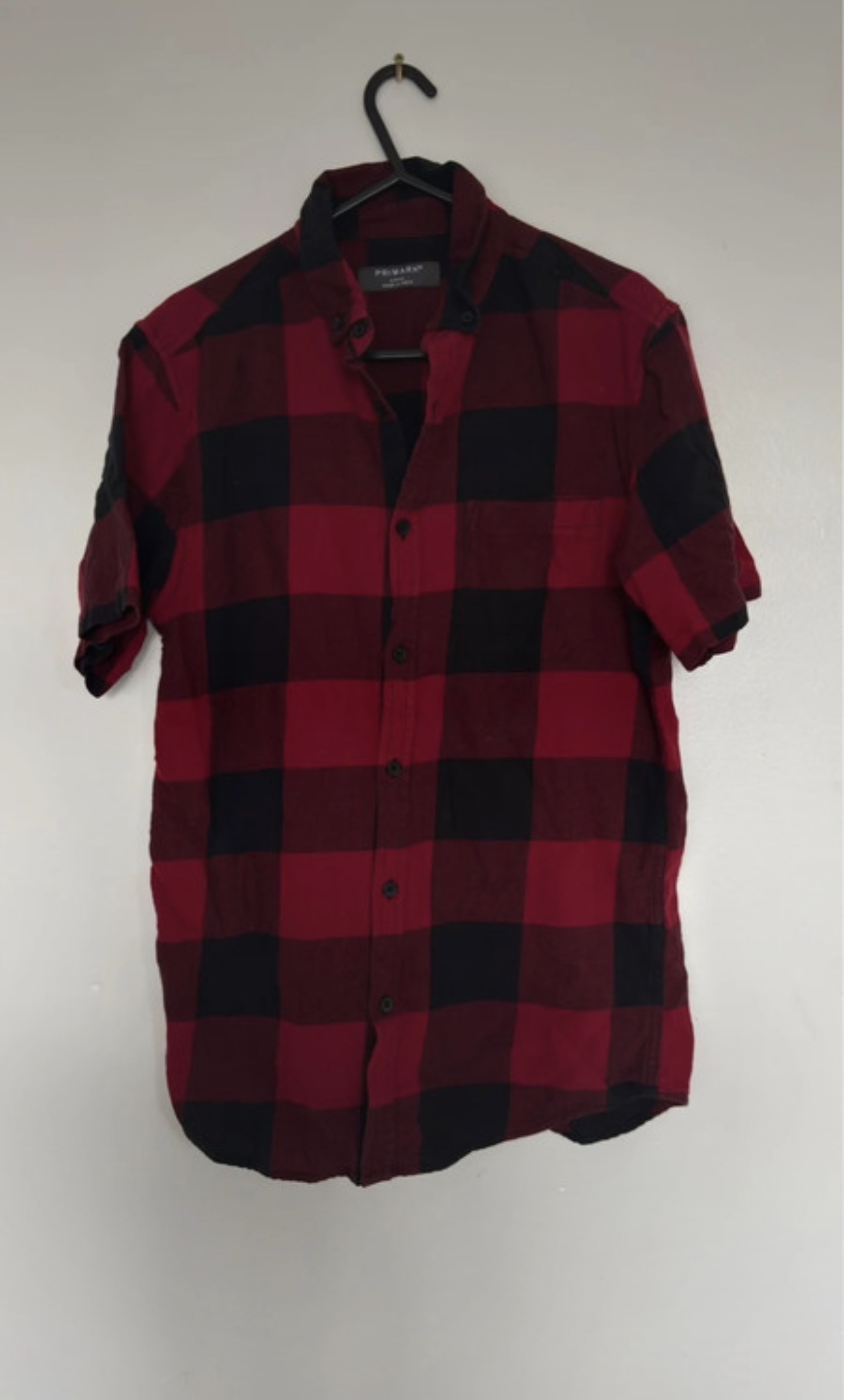 Primark Red & Black Check Shirt Size S – Short Sleeve Button Up Casual Grunge Shirt