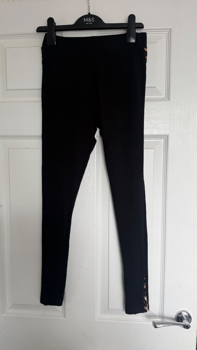 Papaya Black Leopard Side Stripe Leggings UK 8
