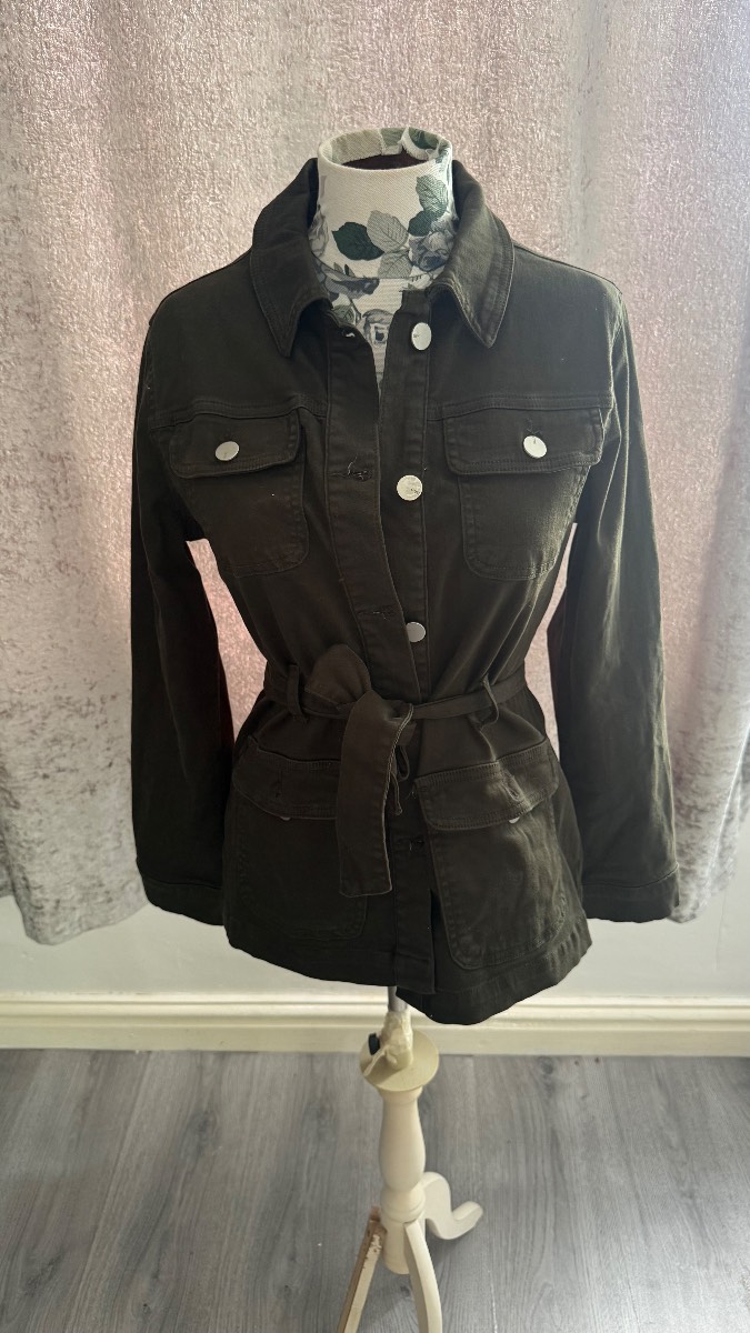Oasis Khaki Belted Utility Jacket UK 14