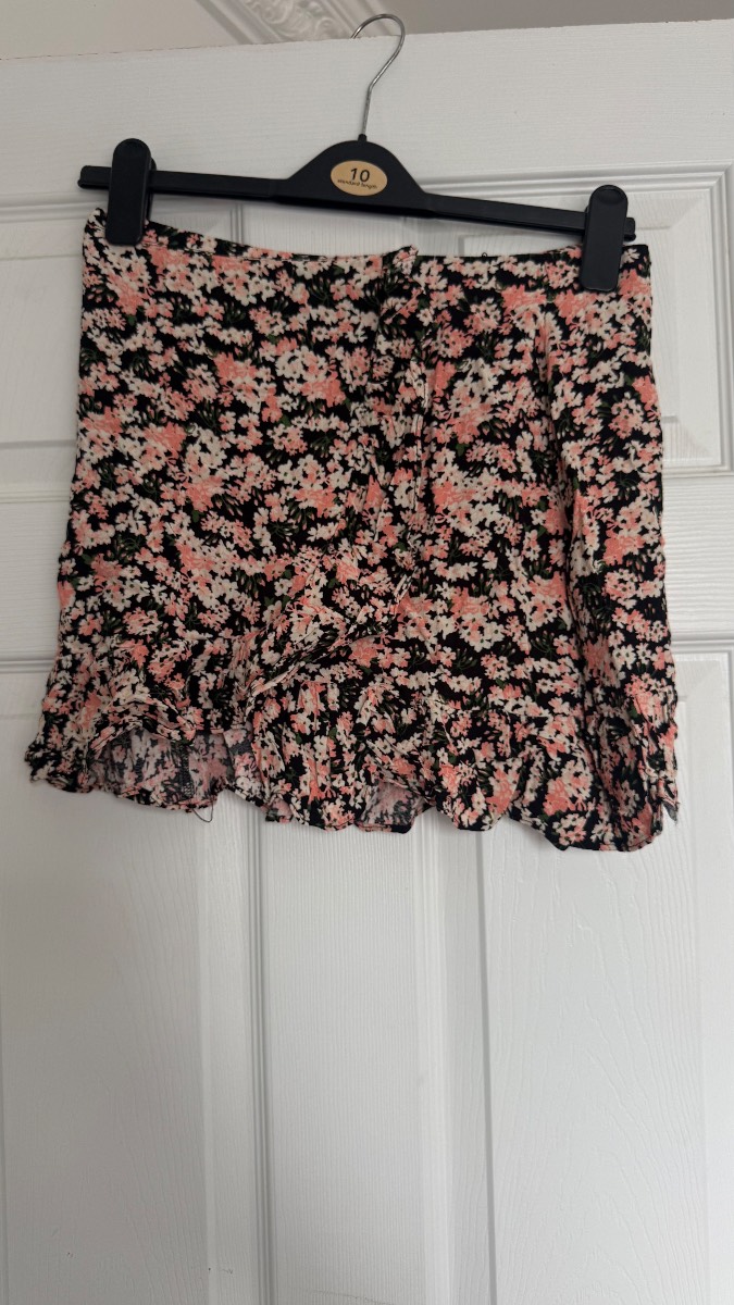 Miss Selfridge Floral Frill Hem Mini Skirt UK 10