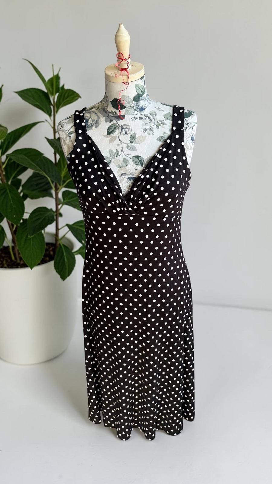 Kaleidoscope Black White Polka Dot Midi Dress UK 14 V Neck Wrap Style Flare