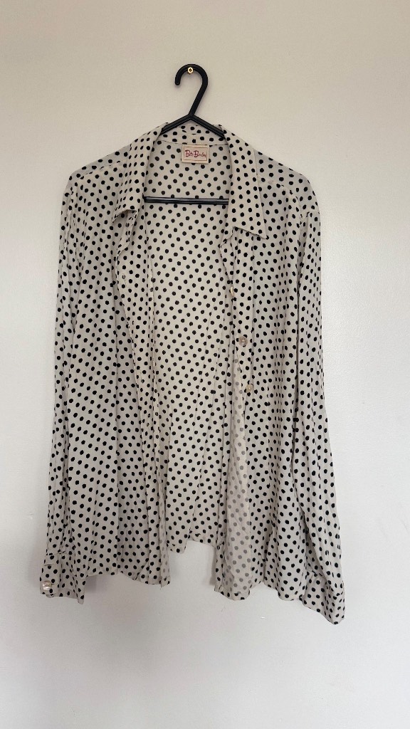 Betty Barclay Womens Polka Dot Blouse Size 12 Cream Black Long Sleeve Smart Shirt
