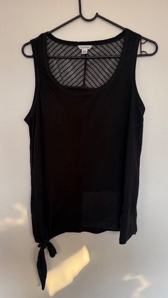 Calvin Klein Black Tie Side Sleeveless Top Size S Mesh Panel Stretch Casual